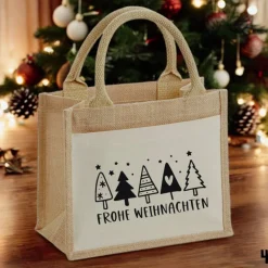 Geschenkverpackungen|Verzückt & Verplottet Jutetasche Weihnachten/Nikolaus mit Motiv – nachhaltige Geschenkverpackung mit Einsteckfach