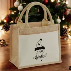 Geschenkverpackungen|Verzückt & Verplottet Jutetasche Weihnachten/Nikolaus mit Motiv – nachhaltige Geschenkverpackung mit Einsteckfach