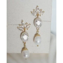 18K Hochzeitschmuck Gold,Braut Ohrringe,Vergoldete Ohrringe,Kristall Ohrringe Brautschmuck