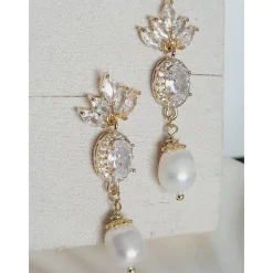 18K Hochzeitschmuck Gold,Braut Ohrringe,Vergoldete Ohrringe,Kristall Ohrringe Brautschmuck