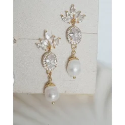 18K Hochzeitschmuck Gold,Braut Ohrringe,Vergoldete Ohrringe,Kristall Ohrringe Brautschmuck