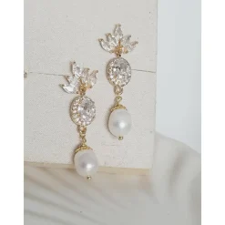 18K Hochzeitschmuck Gold,Braut Ohrringe,Vergoldete Ohrringe,Kristall Ohrringe Brautschmuck