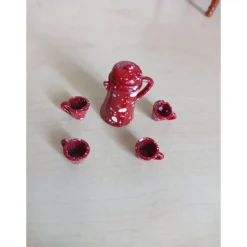 Wichtelzauber|SaBienchenshop Kaffeeservice Miniatur rot 5-tlg. – Metall-Deko für Puppenhaus, Wichteltür & Basteln