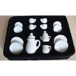 Bastelzubehör|SaBienchenshop Kaffeeservice Miniatur weiß Goldrand – Porzellan für Puppenhaus & Dekoration