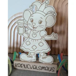 New Karnevalsmaus aus Holz - Aufsteller – handgefertigt, 19cm Hoch für Karnevalsjeck, Karneval, Karnevalsdekoration Accessoires