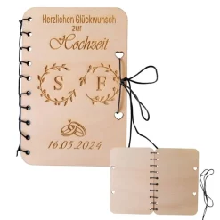 Outlet Karte aus Holz zur Hochzeit Glückwunschkarte Geldkarte edel mit Monogramm personalisiert Geldgeschenke