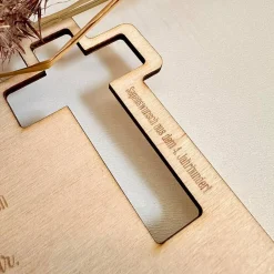 Glückwunschkarten|Heerings Craft Cottage Karte Holz mit Segenswunsch zur Konfirmation, Kommunion, Firmung, Lasergravur, Kreuz