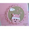 Discount Karte zur Geburt/Taufe, Geburtskarte in rosa/weiß für ein Mädchen, mit schönem Babymotiv. Glückwunschkarten