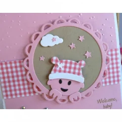 Discount Karte zur Geburt/Taufe, Geburtskarte in rosa/weiß für ein Mädchen, mit schönem Babymotiv. Glückwunschkarten