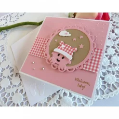 Discount Karte zur Geburt/Taufe, Geburtskarte in rosa/weiß für ein Mädchen, mit schönem Babymotiv. Glückwunschkarten