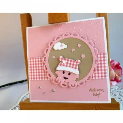 Discount Karte zur Geburt/Taufe, Geburtskarte in rosa/weiß für ein Mädchen, mit schönem Babymotiv. Glückwunschkarten