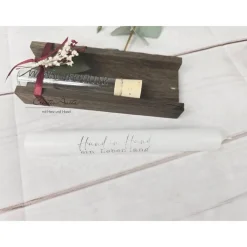 Outlet Kerze mit Reagenzglas Wunscherfüller - Stabkerze mit Spruch -Hand in Hand ein leben lang- Dekoriert mit Holz - Hochzeits Geldgeschenke