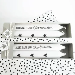 Online Kerzen Set zur Kommunion oder Konfirmation | Spruch | Alles Gute | Geschenk | Tischdeko | inklusive Verpackung Kommunionkerzen
