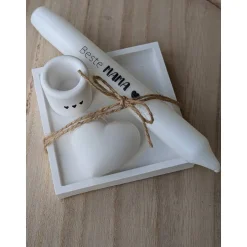 Geschenke Für Frauen|kunterbunte Stoffkiste Kerzenschale mit Kerzenständer, Kerze und Herz, Muttertag, Geschenk