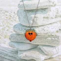Sale Kette, Silberkette, Künstlerperle, Anhänger, Glas Kürbis, Kürbis Anhänger Schmuck