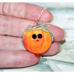 Sale Kette, Silberkette, Künstlerperle, Anhänger, Glas Kürbis, Kürbis Anhänger Schmuck