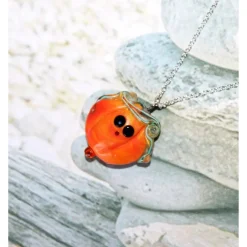 Sale Kette, Silberkette, Künstlerperle, Anhänger, Glas Kürbis, Kürbis Anhänger Schmuck
