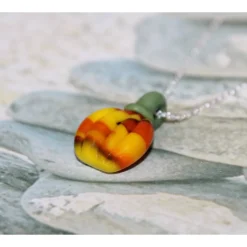 Schmuck|TheRaiKaStore Kette, Silberkette, Künstlerperle, Anhänger, Glas Kürbis, Kürbis Anhänger