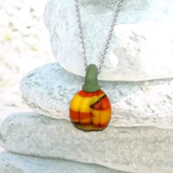Schmuck|TheRaiKaStore Kette, Silberkette, Künstlerperle, Anhänger, Glas Kürbis, Kürbis Anhänger