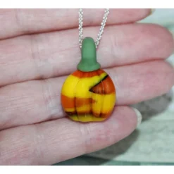 Schmuck|TheRaiKaStore Kette, Silberkette, Künstlerperle, Anhänger, Glas Kürbis, Kürbis Anhänger