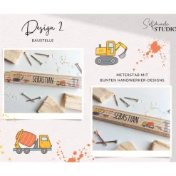Kinder-Partyspiele|SelfmadeStudio Kinder Meterstab Baustelle personalisiert – Mini-Bauherr & Handwerker | 4 Motive | Geschenkidee