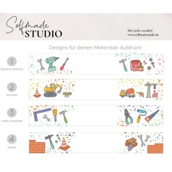 Kinder-Partyspiele|SelfmadeStudio Kinder Meterstab Baustelle personalisiert – Mini-Bauherr & Handwerker | 4 Motive | Geschenkidee