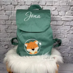 Kinderrucksack|Handmadelovebytanja Kinder Rucksack mit Fuchs-Motiv & Namen bestickt I Kita Tasche personalisiert I 5 Farben I Kindergartenrucksack