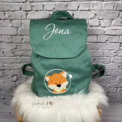 Kinderrucksack|Handmadelovebytanja Kinder Rucksack mit Fuchs-Motiv & Namen bestickt I Kita Tasche personalisiert I 5 Farben I Kindergartenrucksack