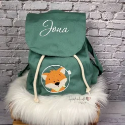 Kinderrucksack|Handmadelovebytanja Kinder Rucksack mit Fuchs-Motiv & Namen bestickt I Kita Tasche personalisiert I 5 Farben I Kindergartenrucksack
