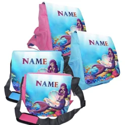 Kindergartentaschen|Maus-Design Kindergarten Rucksack oder Tasche Motiv Meerjungfrau mit Name personalisierbar / Blau / Rosa