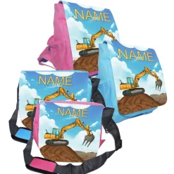 Kindergartentaschen|Maus-Design Kindergarten Rucksack oder Tasche Motiv Bagger mit Name / personalisierbar / Blau / Rosa
