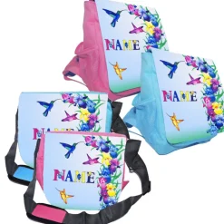 Kindergartentaschen|Maus-Design Kindergarten Rucksack oder Tasche Motiv Kolibri mit Name / personalisierbar / Blau / Rosa