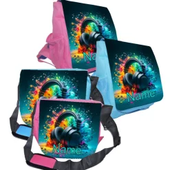 Discount Kindergarten Rucksack oder Tasche Motiv Kopfhörer mit Name / personalisierbar / Blau / Rosa Kinder Kindergartentaschen