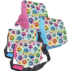 Hot Kindergarten Rucksack oder Tasche Motiv bunte Pfoten mit Name / personalisierbar / Blau / Rosa Kinder Kindergartentaschen