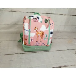 Kinderrucksack|Nähtante Christina Kindergarten Rucksack Rosenrehe mint– Individuell, Softshell, 2 Größen, Kita