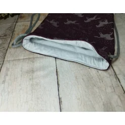 Turnbeutel|Nähtante Christina Kindergarten Turnbeutel Pferde Reflektor bordeaux– Softshell, 3 Größen, personalisierbar