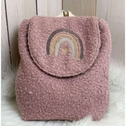 Kinderrucksack|JeSa-Design-Handmade Kindergartenrucksack personalisiert – Boucle Kinderrucksack mit Regenbogenmotiv für Mädchen & Jungen – Kita Rucksack als Geschenk