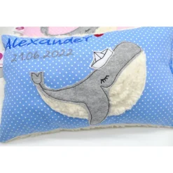 Best Kissen mit Namen, Wal Fisch Namenskissen Taufkissen Kuschelkissen Kindergartenkissen Geburtsgeschenk Gastgeschenke