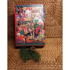 Geschenke|Kreatives von Mini Molli Klappdeckelbox mit Serviettenmotiv " Weihnachtsmanns Werkstatt " goldene Aufschrift