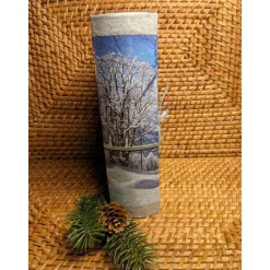 Online Klappdeckelbox mit Serviettenmotiv " Winterlandschaft " mit silberner Aufschrift Geschenke