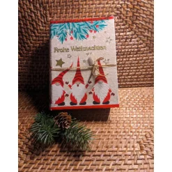 New Klappdeckelbox mit Serviettenmotiv " Weihnachtswichtel " Gold Geschenke