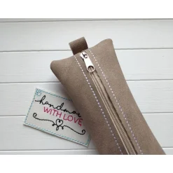 Clearance Kleine Stifte Tasche Wildleder Imitat, braunes Etui, Federmäppchen Schminktäschchen Federmäppchen