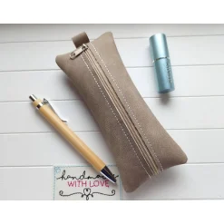 Clearance Kleine Stifte Tasche Wildleder Imitat, braunes Etui, Federmäppchen Schminktäschchen Federmäppchen
