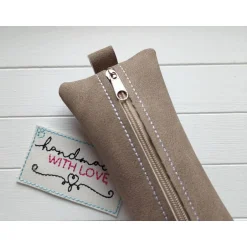 Clearance Kleine Stifte Tasche Wildleder Imitat, braunes Etui, Federmäppchen Schminktäschchen Federmäppchen