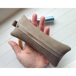 Clearance Kleine Stifte Tasche Wildleder Imitat, braunes Etui, Federmäppchen Schminktäschchen Federmäppchen