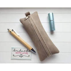 Clearance Kleine Stifte Tasche Wildleder Imitat, braunes Etui, Federmäppchen Schminktäschchen Federmäppchen