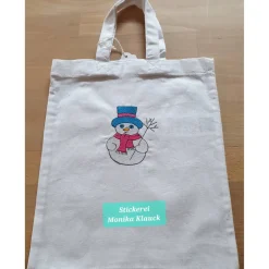 Geschenkverpackungen|Stickereimonikaklauck Kleine Stofftasche, mit Schneemann bestickt