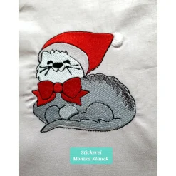 Best Kleine Stofftasche, mit Weihnachtskatze bestickt Geschenkverpackungen