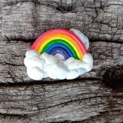 New Kleiner Regenbogen auf einer Wolke für Gedenkecke oder Grabschmuck handbemalt (Kunststein) Gedenksteine