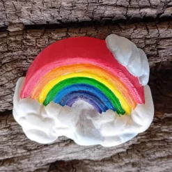New Kleiner Regenbogen auf einer Wolke für Gedenkecke oder Grabschmuck handbemalt (Kunststein) Gedenksteine
